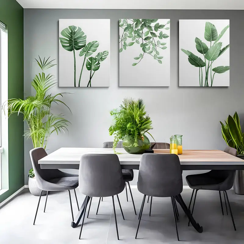 3pcs Green Plant Minimalist Style, Featuring a Floral Metal Print Ready to Hang Art