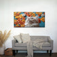 Modern Blue Floral Kitten Art Wall Art Canvas Office Home Room Framed 120x60cm
