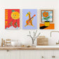 3pcs Lemon on a Red Background, Avant-garde Fashion Metal Print Ready to Hang Art