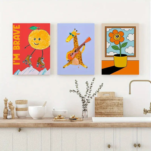 3pcs Lemon on a Red Background, Avant-garde Fashion Metal Print Ready to Hang Art