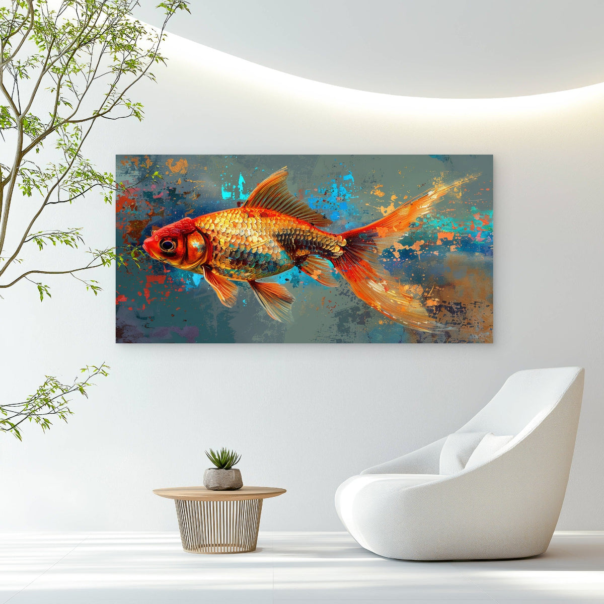 Vibrant Goldfish Abstract Wall Art Canvas Office Home Room Framed 120x60cm