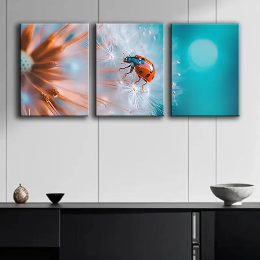 3pcs Luxurious Ladybug Metal Print Ready to Hang Art