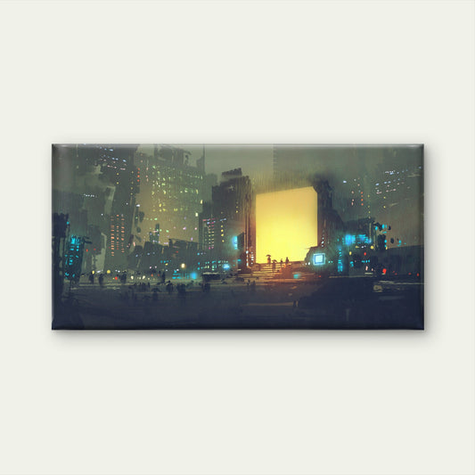 Sci-Fi Cyberpunk City Rain Wall Art Canvas Office Home Room Framed 80x45cm