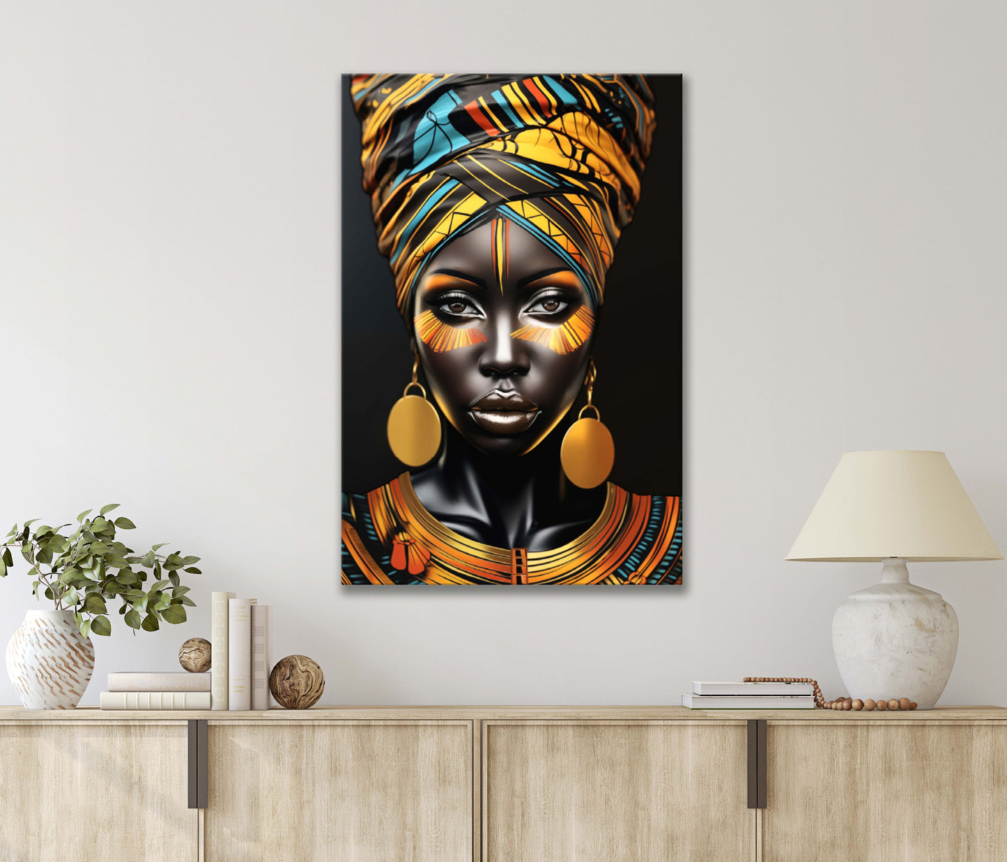 Confidence Of Black Fashioned Woman with Turban & Earrings Print 100% Australian Made 40x60cm Stretched Canvas Ready to Hang