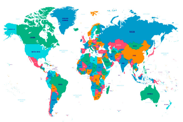 World Map Country Vector Print 100% Australian Made Stretched Canvas Ready to Hang - MP-108