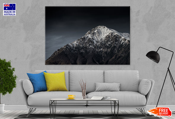 B&W Mountains Hills With Dark Skies Print 100% Australian Made Stretched Canvas Ready to Hang - BW-108