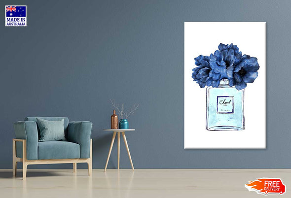 Blue Flowers Perfume Bottle Fashion Print 100% Australian Made Stretched Canvas Ready to Hang - FS - 139