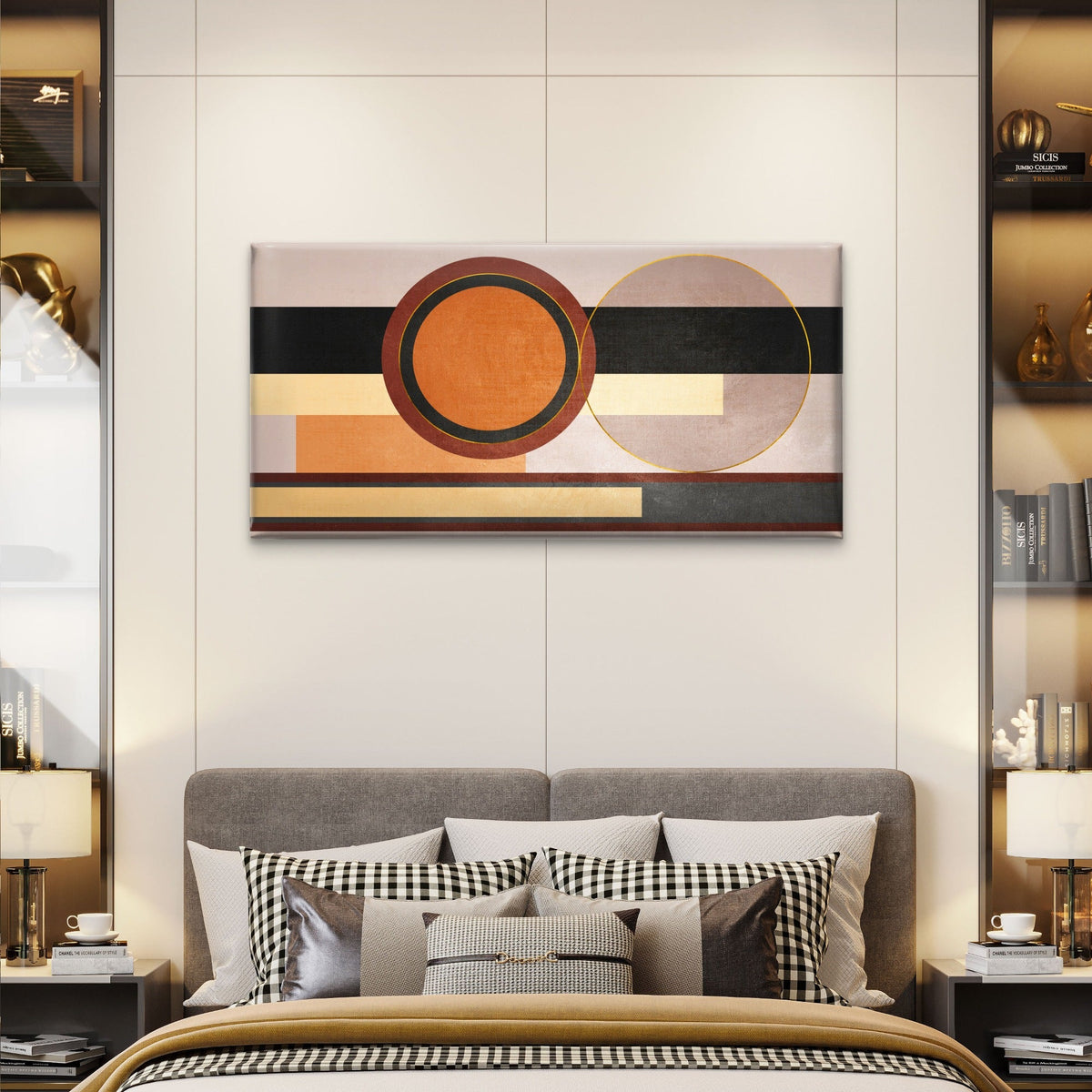 Modern Orange Grey Geometric Wall Art Canvas Office Home Room Framed 80x45cm