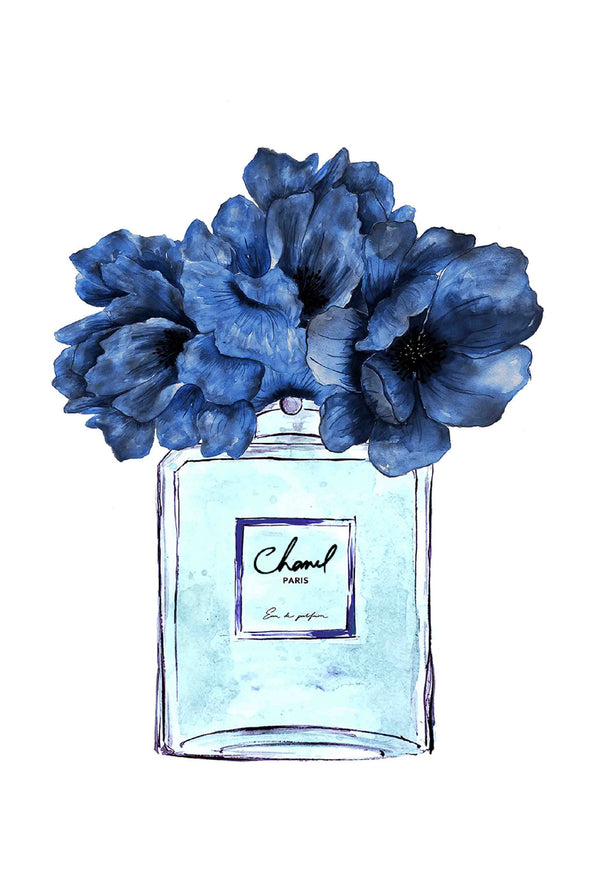 Blue Flowers Perfume Bottle Fashion Print 100% Australian Made Stretched Canvas Ready to Hang - FS - 139