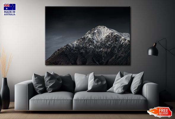 B&W Mountains Hills With Dark Skies Print 100% Australian Made Stretched Canvas Ready to Hang - BW-108