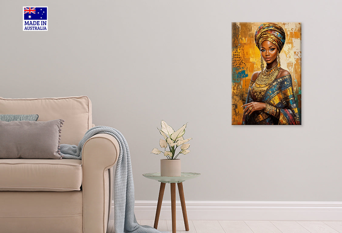 Painting Of a Woman Wearing a Turban Print 100% Australian Made 40x60cm Stretched Canvas Ready to Hang