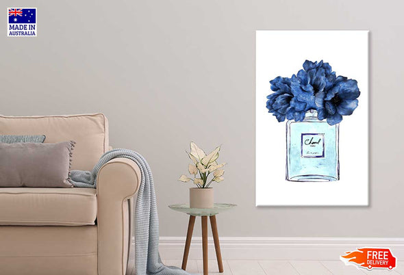 Blue Flowers Perfume Bottle Fashion Print 100% Australian Made Stretched Canvas Ready to Hang - FS - 139