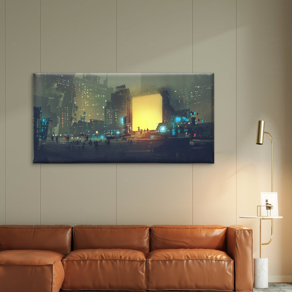 Sci-Fi Cyberpunk City Rain Wall Art Canvas Office Home Room Framed 120x60cm