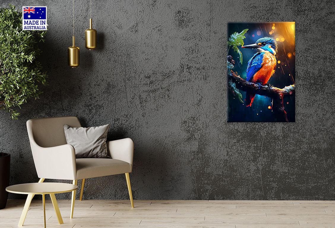 Bird Sitting on a Branch in The Rain Print 100% Australian Made 40x60cm Stretched Canvas Ready to Hang