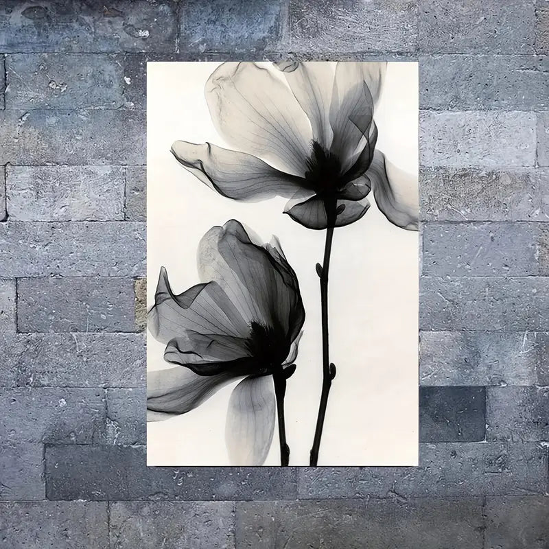 Abstract Modern Black & White Flower Print 100% Australian Made 40x60cm Stretched Canvas Ready to Hang