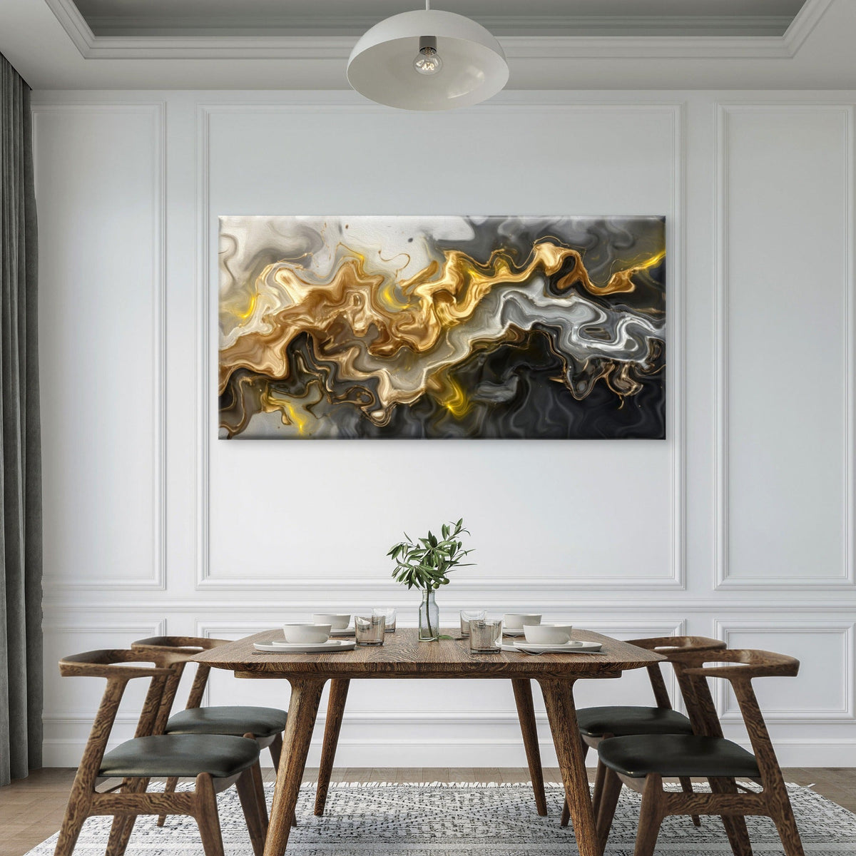 Luxury Black Gold Fluid Marble Wall Art Canvas Office Home Room Framed 80x45cm