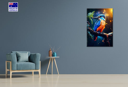 Bird Sitting on a Branch in The Rain Print 100% Australian Made 40x60cm Stretched Canvas Ready to Hang