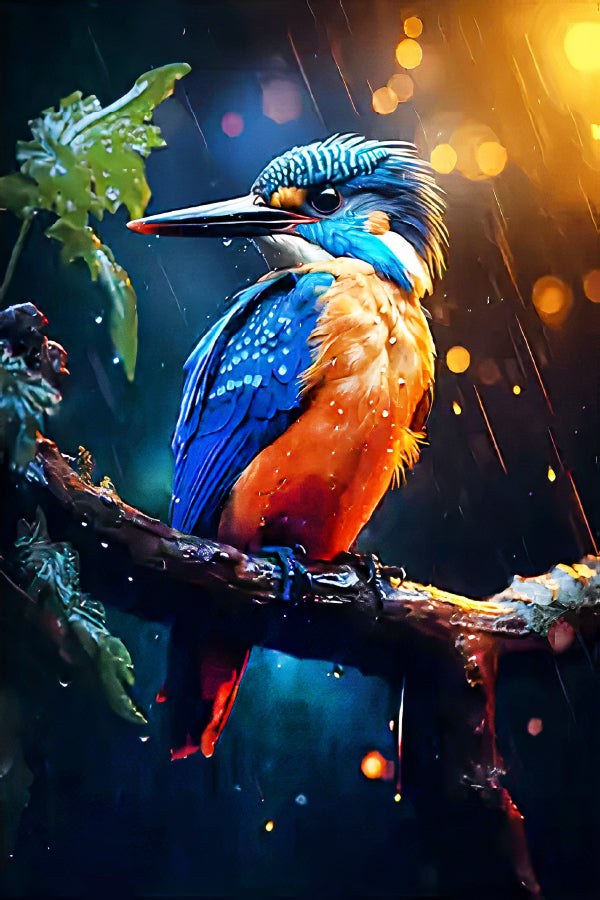 Bird Sitting on a Branch in The Rain Print 100% Australian Made 40x60cm Stretched Canvas Ready to Hang