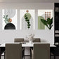3pcs Green Plant Line Geometric Shapes Metal Print Ready to Hang Art