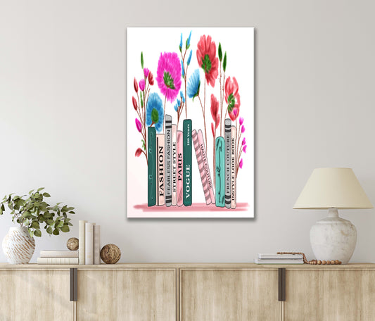 Books Of Famous Signature Brands And Flowers Print 100% Australian Made 40x60cm Stretched Canvas Ready to Hang