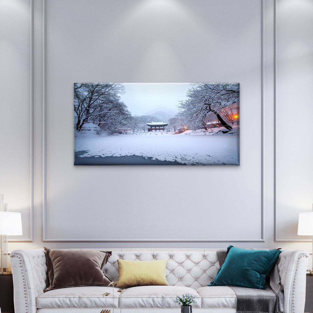 Baekyangsa Temple Falling Snow Naejangsan Mountain Korea Wall Art Canvas Office Home Room Framed 80x45cm