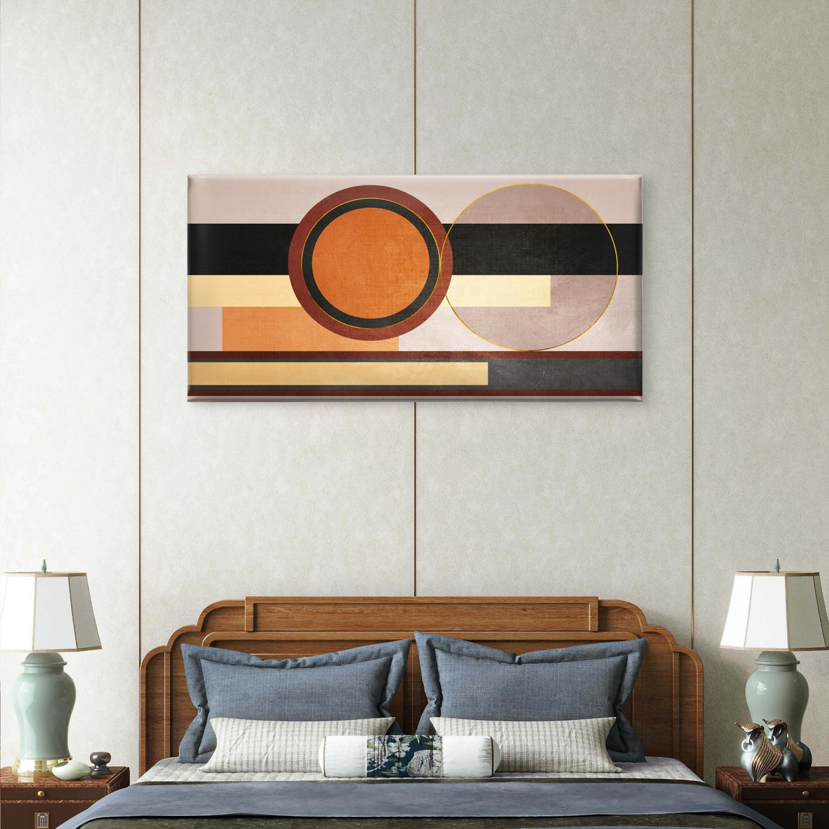 Modern Orange Grey Geometric Wall Art Canvas Office Home Room Framed 80x45cm