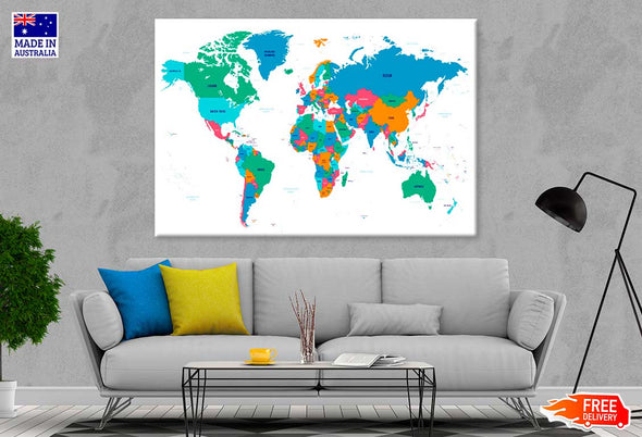 World Map Country Vector Print 100% Australian Made Stretched Canvas Ready to Hang - MP-108