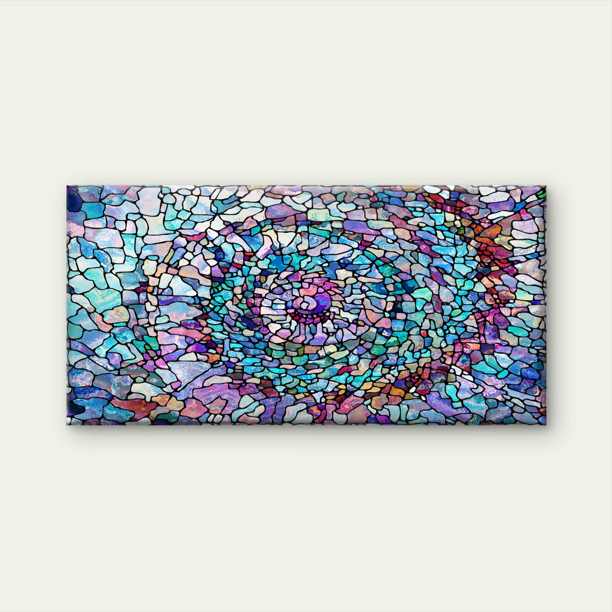 Blue Purple Mosaic Tile Style Wall Art Canvas Office Home Room Framed 80x45cm