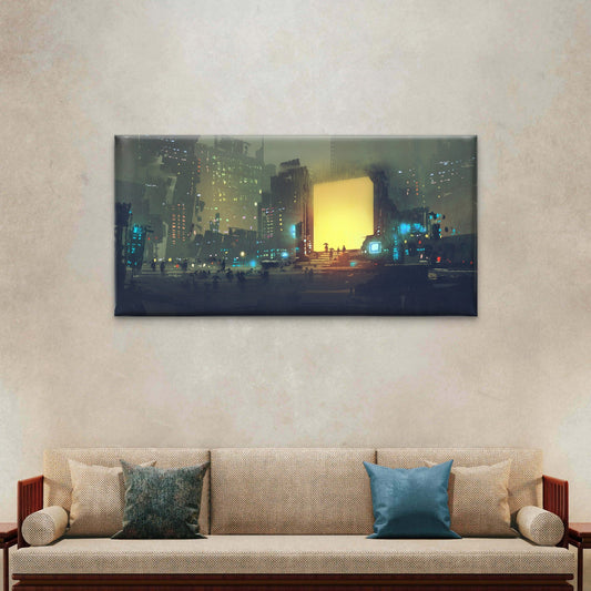 Sci-Fi Cyberpunk City Rain Wall Art Canvas Office Home Room Framed 120x60cm