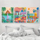 3pcs Morocco Creative house Painting Metal Print Ready to Hang Art