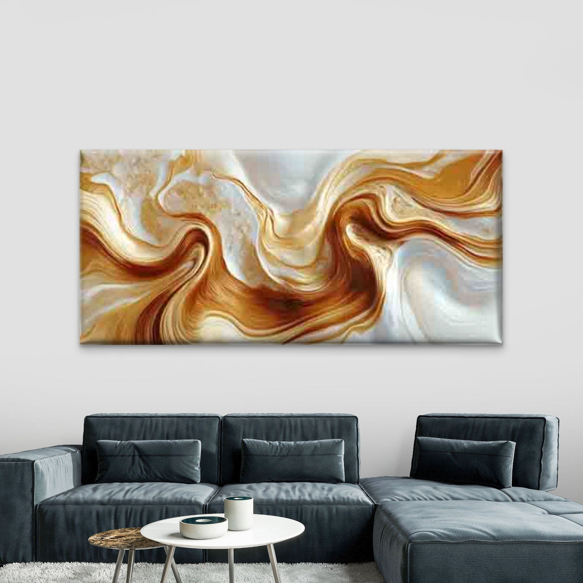Abstract Marble-like Golden Wall Art Canvas Office Home Room Framed 80x45cm