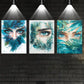 3pcs Vibrant Blue & Green Abstract Faces Metal Print Ready to Hang Art