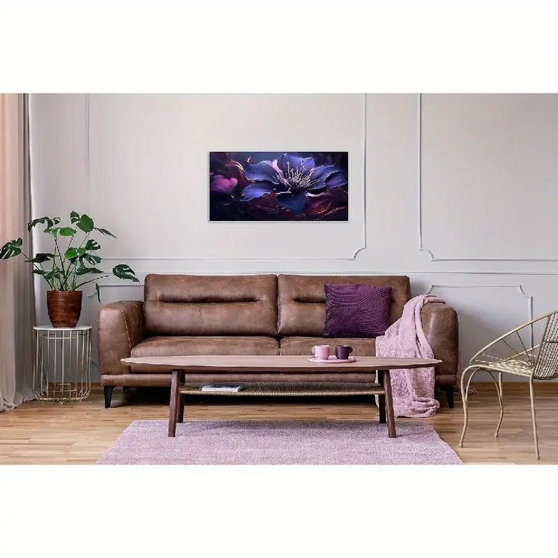 Vibrant Purple Floral Swirls Wall Art canvas office home room framed 120x60cm