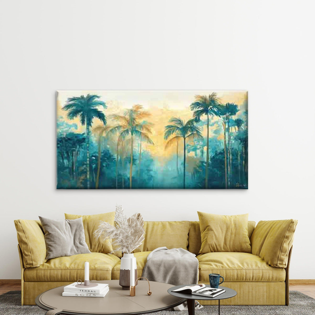 Abstract Tropical Palm Tree Wall Art Canvas Office Home Room Framed 120x60cm