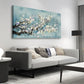 Pink White Plum Blossom Flowers Botanic Wall Art canvas office home room framed 80x45cm