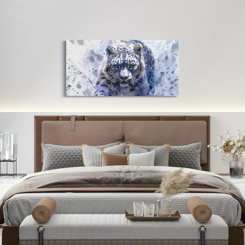 Snow Leopard Blue Tie-Dye Hippie Graffiti Trippy Aesthetic Wall Art canvas office home room framed 120x60cm