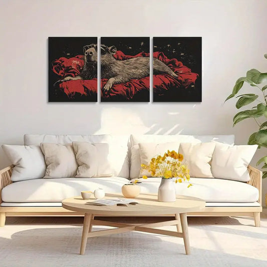3pcs Capybara Fashionable Glasses, Red Blanket Design Metal Print Ready to Hang Art