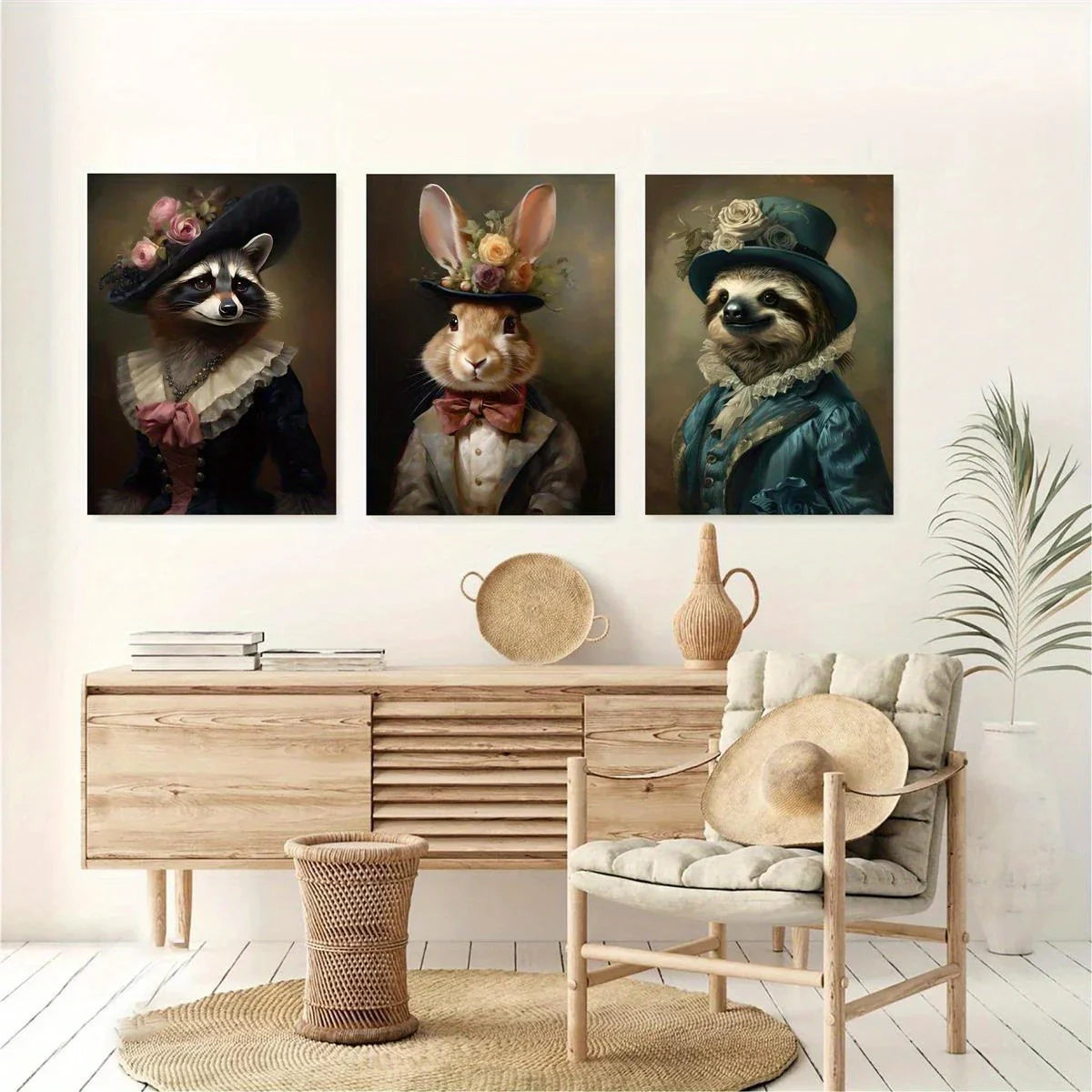 3pcs Royal Dressed Animal Vintage Classic Design Metal Print Ready to Hang Art