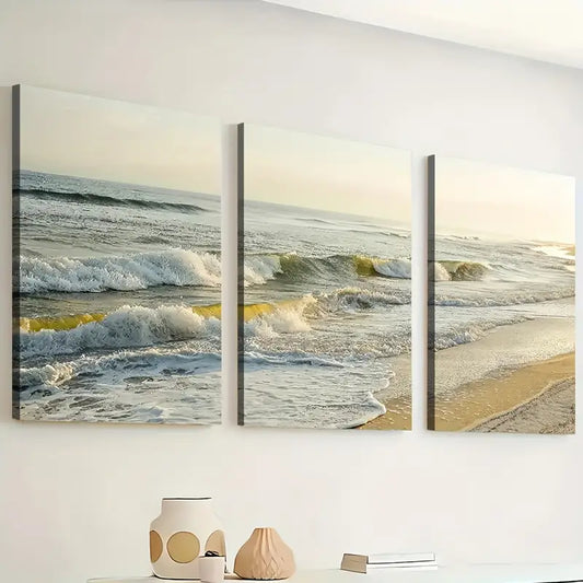 3pcs Modern Seaside Beach Art Scenery Cool Wall Art Set Canvas Framed 40x60cm - High Quality Print 100% Australian Made Wall Canvas Ready to Hang