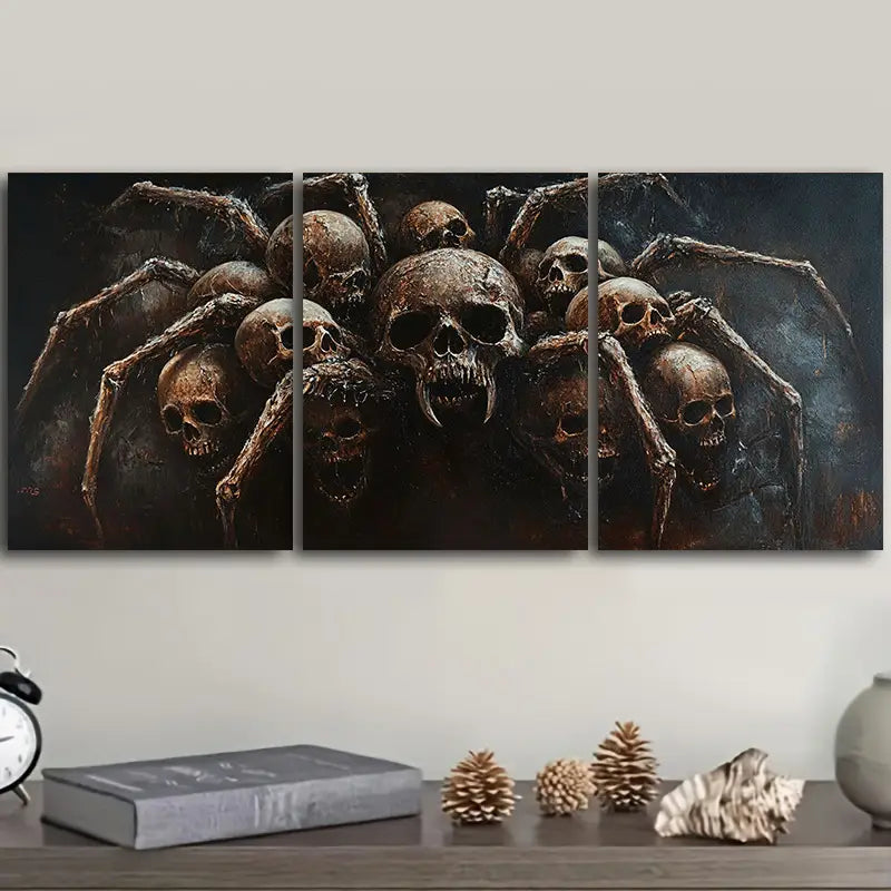 3pcs Spider and Skull Design Metal Print Ready to Hang Art