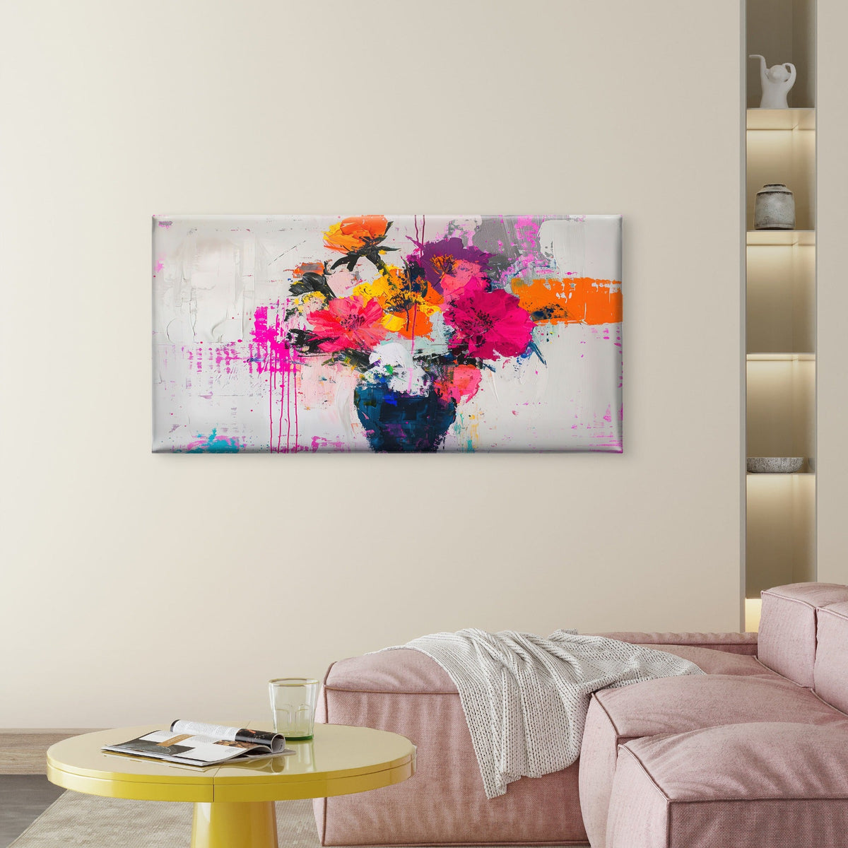 Neon Textured Plant Oil Wall Art Canvas Office Home Room Framed 120x60cm