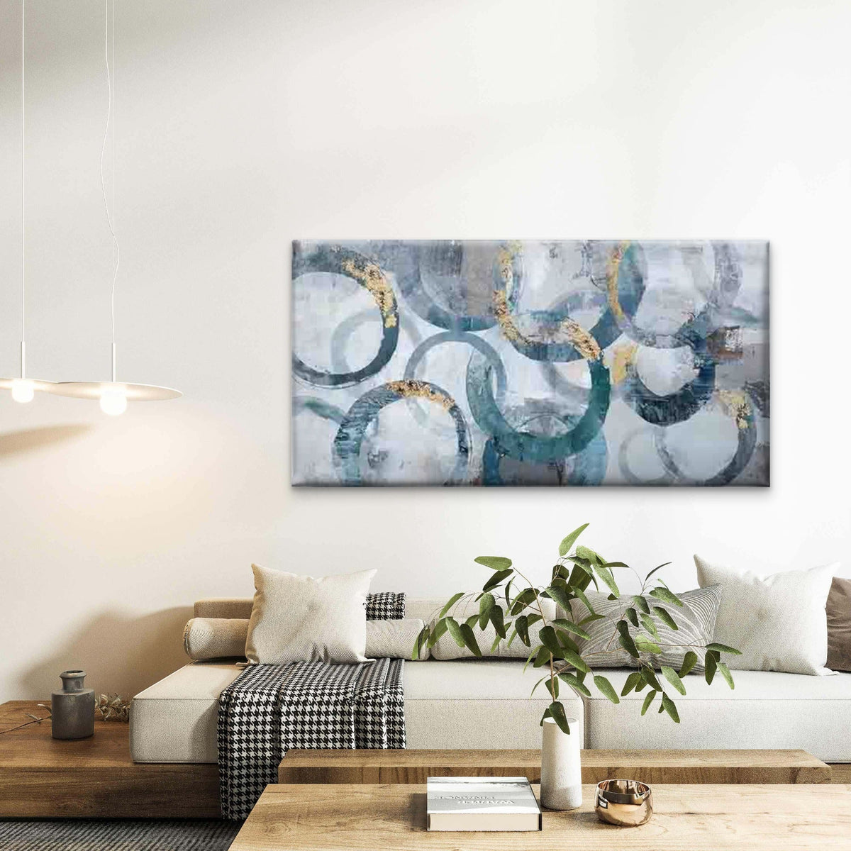 Abstract Interlocking Rings Wall Art Canvas Office Home Room Framed 80x45cm