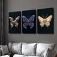 3pcs Japanese Butterfly on Black Background Wall Art Set Canvas Framed 40x60cm - High Quality Print 100% Australian Made Wall Canvas Ready to Hang