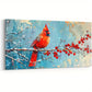 Winter Cardinal & Plum Blossom Rustic Farmhouse Wall Art canvas office home room framed 120x60cm