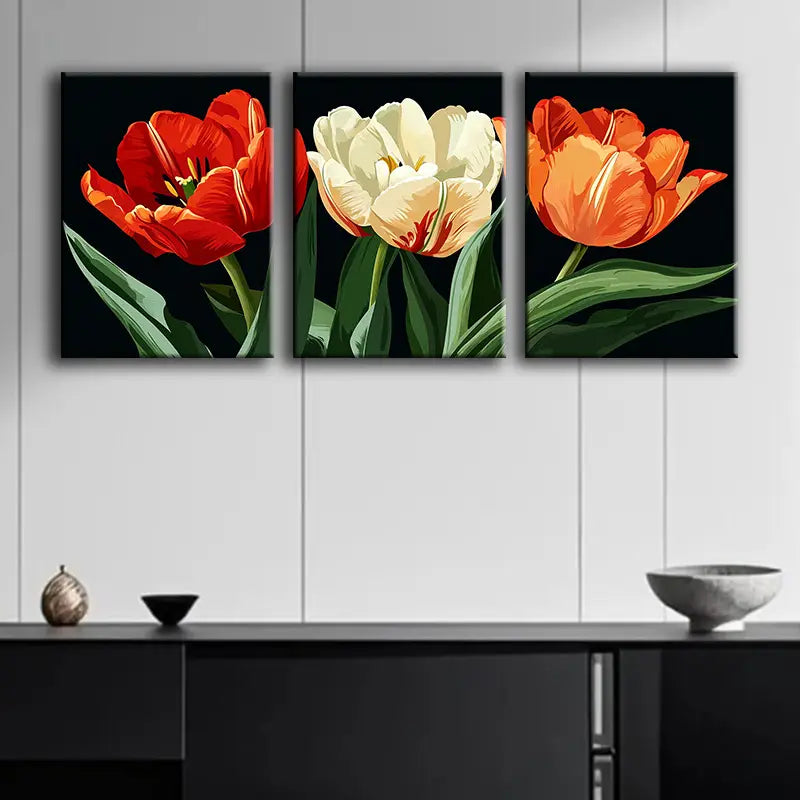 3pcs Three Tulips Metal Print Ready to Hang Art