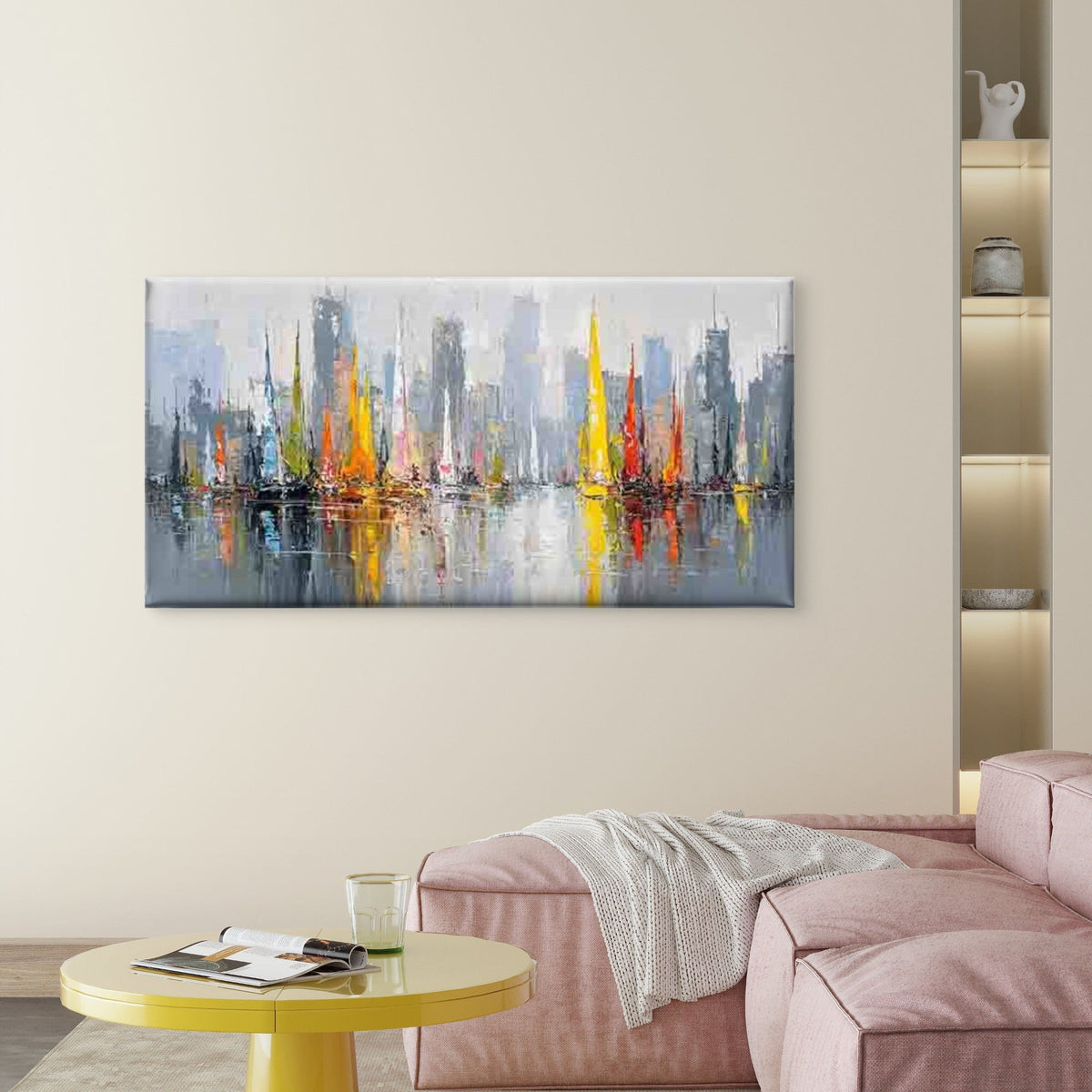 City Skyline with Sailboats Wall Art Canvas Office Home Room Framed 120x60cm