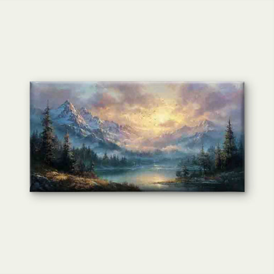 Tranquil Landscape with Mountai Wall Art Canvas Office Home Room Framed 80x45cm