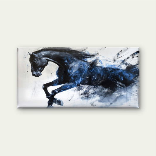Abstract Black Running Horse Wall Art Canvas Office Home Room Framed 80x45cm