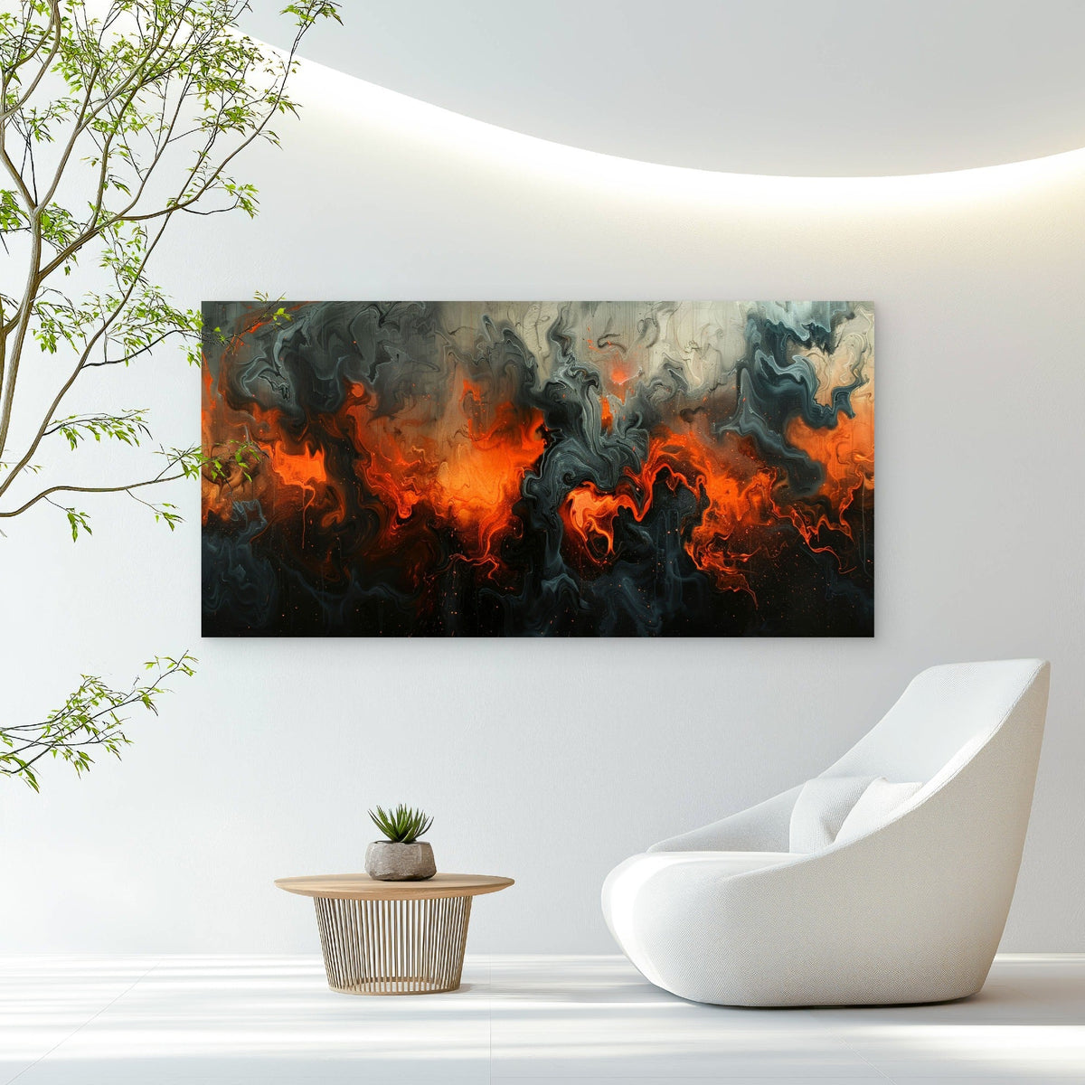 Dramatic Fiery Inferno Abstract Wall Art Canvas Office Home Room Framed 120x60cm