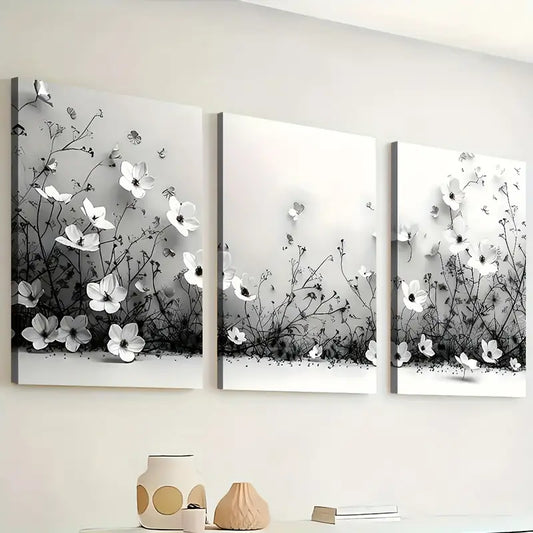 3pcs Modern Style Fashion Flowers Abstract Landscape Art Wall Art Set Canvas Framed 40x60cm - High Quality Print 100% Australian Made Wall Canvas Ready to Hang